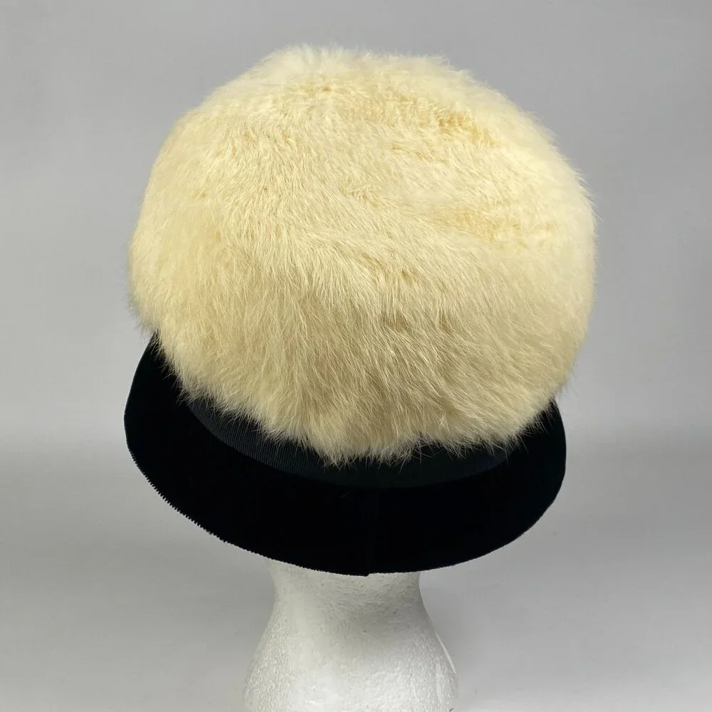 Vintage Genuine Rabbit Fur Black Velvet Cloche Hat Black Ribbon Accent